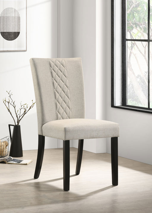 Malia Upholstered Solid Back Dining Side Chair Beige and Black (Set of 2) image