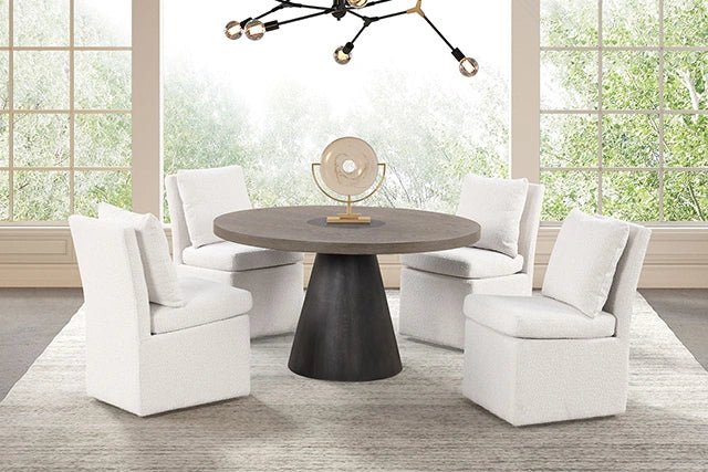 Broager 5 Pc Dining Table Set (Light Gray Swivel Chairs)