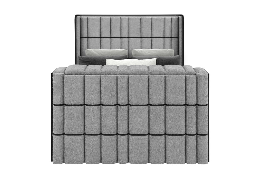 Isabella Grey Bed with LED, TV Lift, Speaker and Fireplace