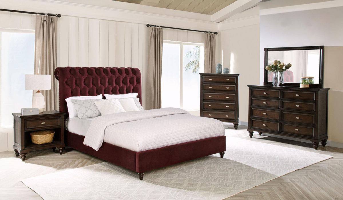 Devon Bedroom Set Wine Red and Dark Oak