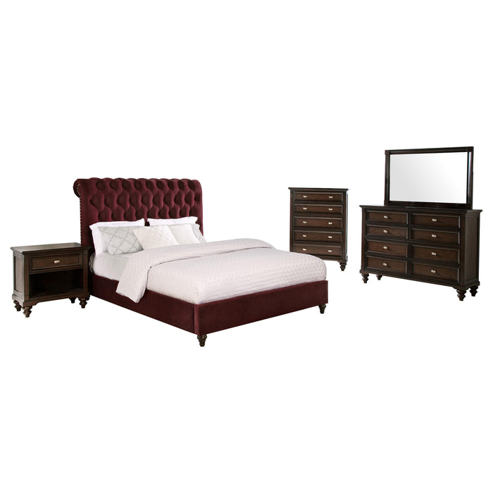 Devon Bedroom Set Wine Red and Dark Oak
