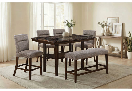 D4355 Brown Bar Table with 4 Bar Stools and Bench