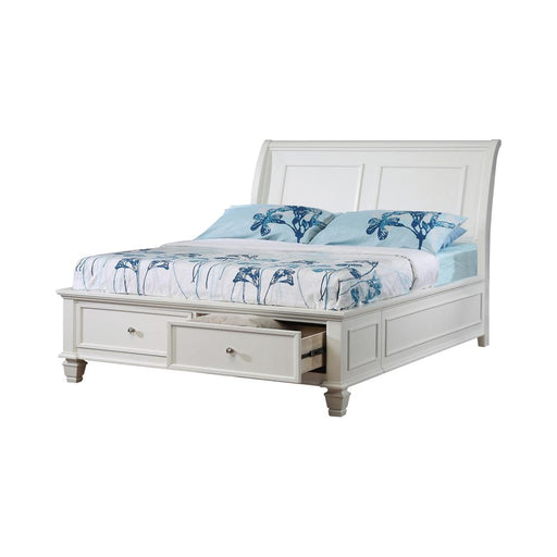 Selena Twin Sleigh Bed with Footboard Storage Cream White image