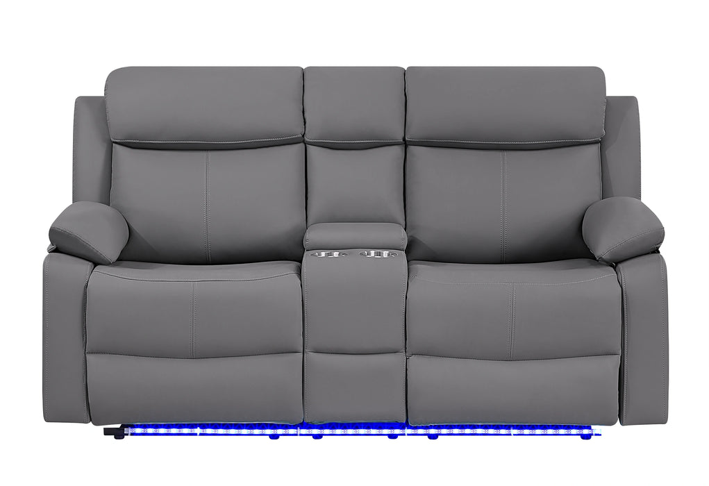 U6026 Grey Pu 46A Console Reclining Loveseat with LED and Speaker
