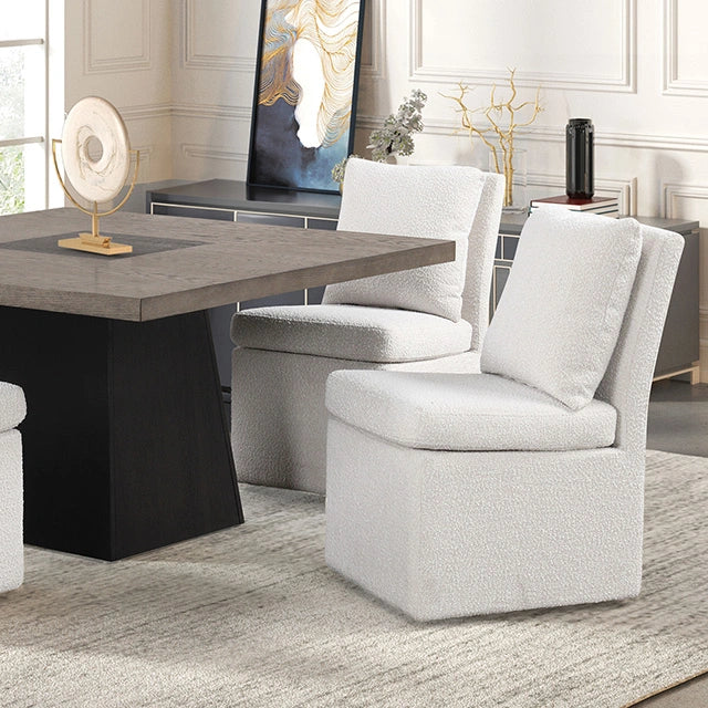 Broager 5 Pc Dining Table Set (White Swivel Chairs)