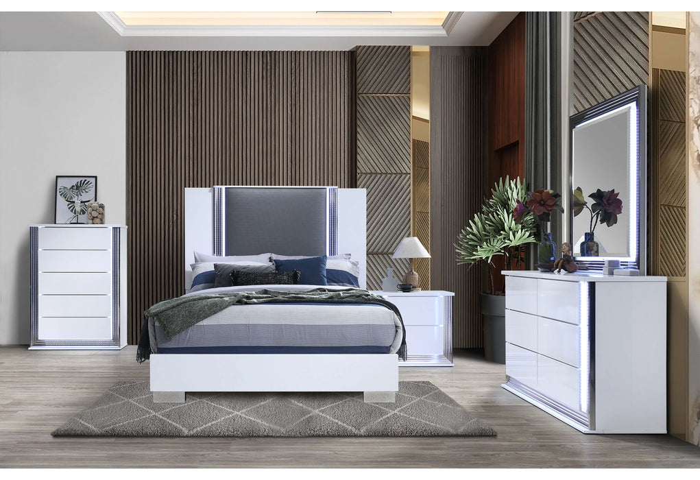 Ylime Smooth White Bed, Dresser, Mirror, Nightstand