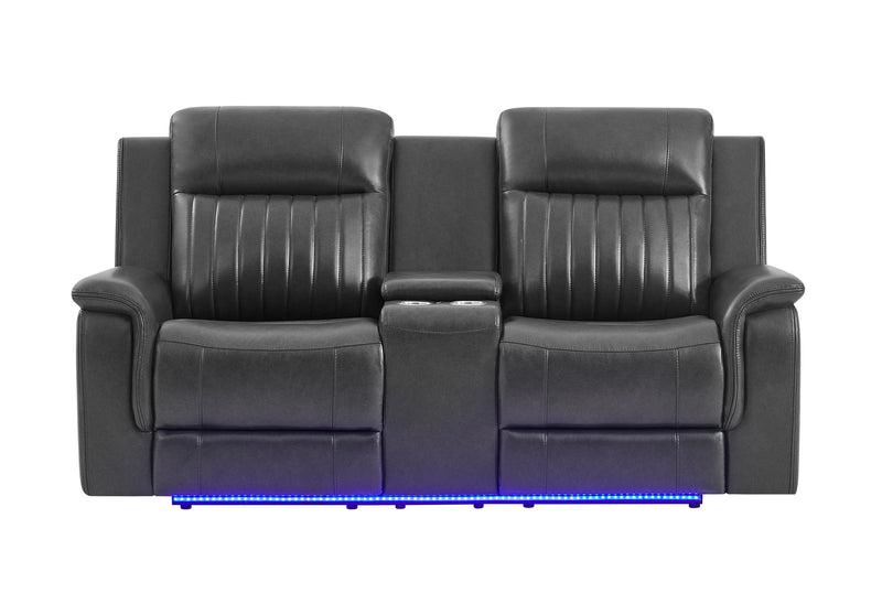 U8879 Charcoal Pwr Rec Sofa/Pwr Con Rec Loveseat/Pwr Rec W/LED & Gl Ss