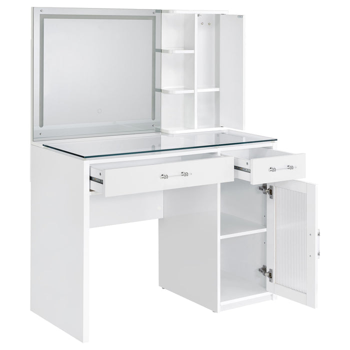 Flora 2-drawer Vanity Set with LED Mirror High Gloss