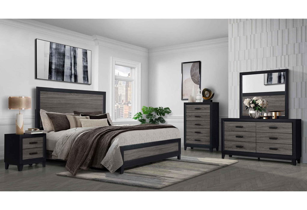 LISBON GREY/BLACK QUEEN BED, DRESSER, MIRROR AND NIGHTSTAND
