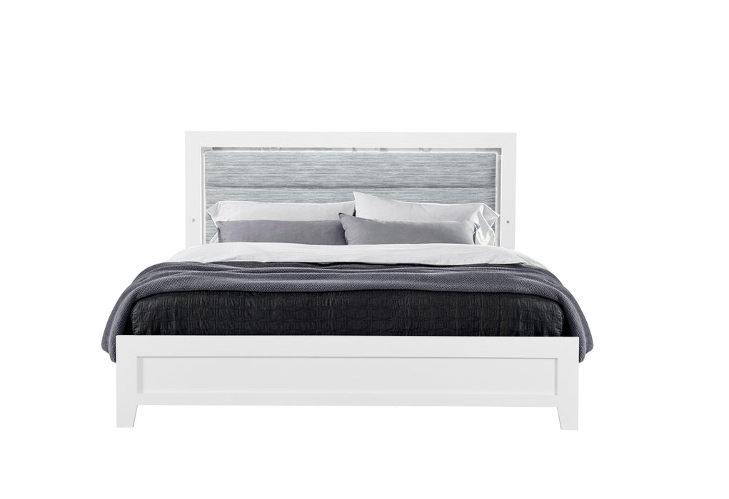 LUCCIA WHITE KING BED WITH LED, DRESSER, MIRROR, NIGHTSTAND