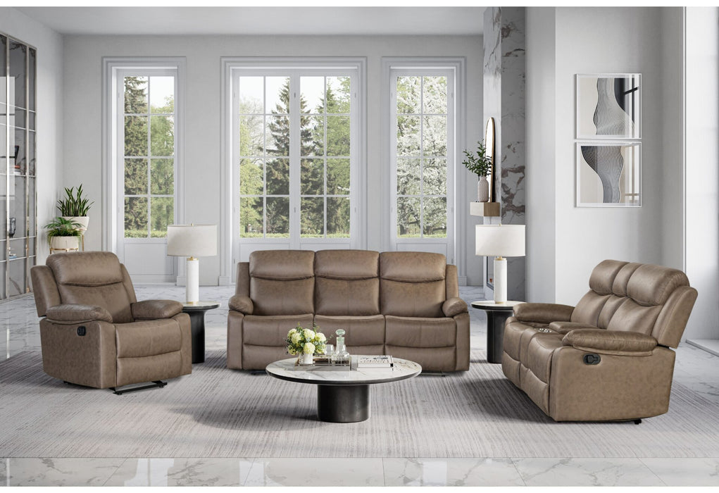 U6026 Brown Reclining Sofa-Reclining Console Loveseat with Glider Recliner