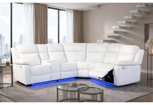 U6026 Blanche White Right Side Facing Sectional with LED and Speaker