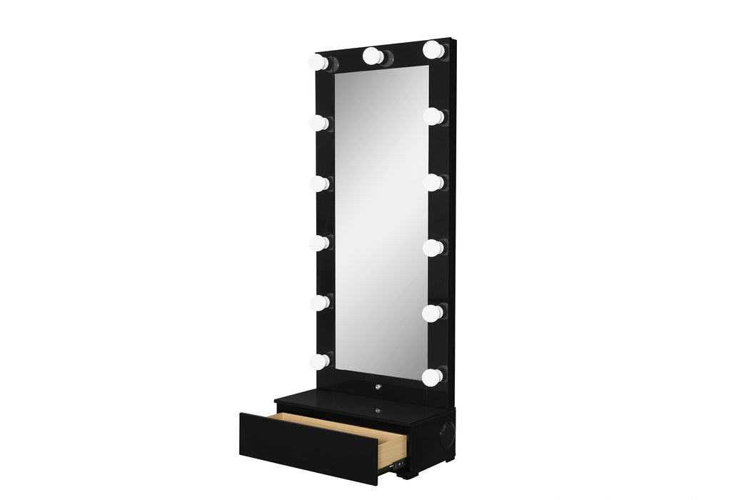 Ella Black Narrow Tall Mirror with Drawer and Speaker