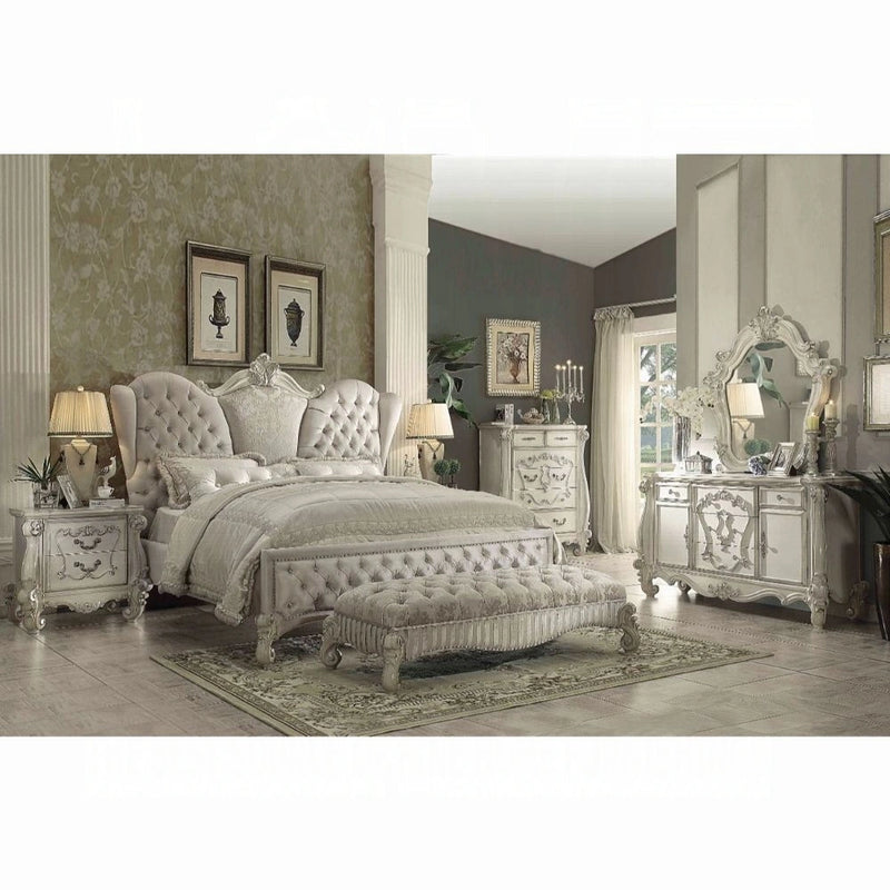 Versailles Ivory Velvet & Bone White Eastern King Bed