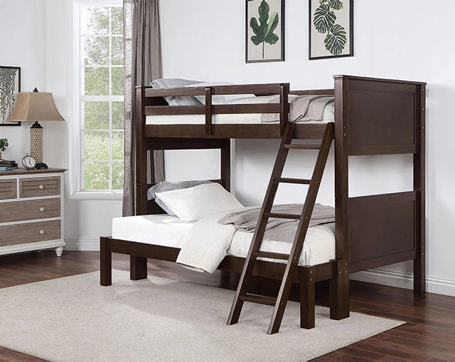 STAMOS Full/Full, Twin/Full, & Twin/twin Bunk Bed, Walnut