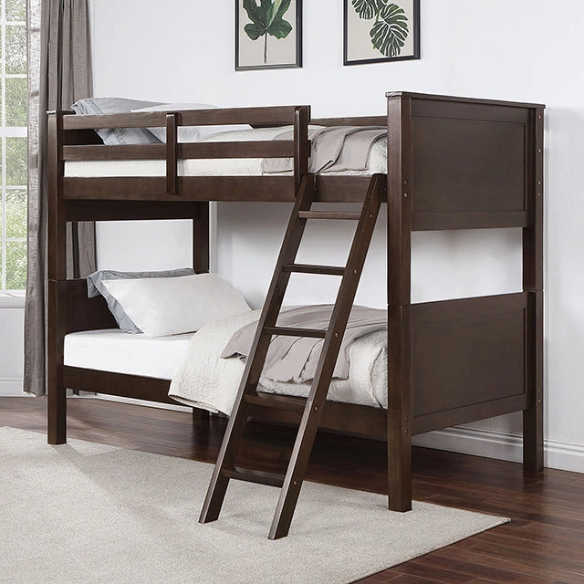 STAMOS Full/Full, Twin/Full, & Twin/twin Bunk Bed, Walnut