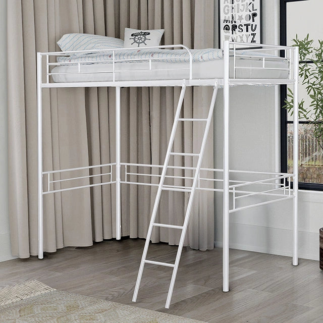 Myles Twin Loft Bed White, Silver & Black