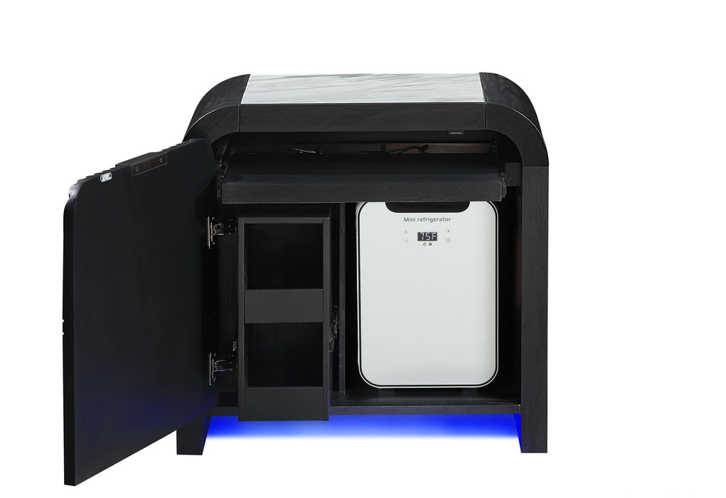Beckett White/Black Nightstand with LED, Cooler and Speaker