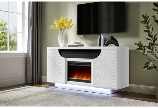 Aileen White 66" Ent Unit with LED, Speakers, Crystal and Pop-Up Doors