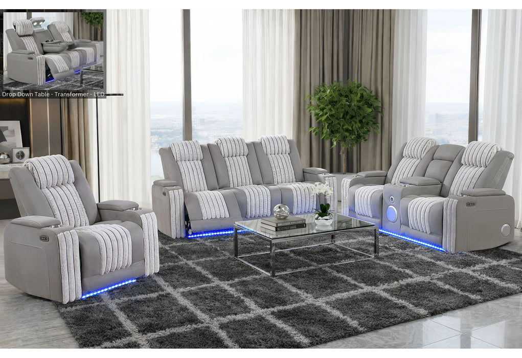 U8000 Grey Pwr Rec Sofa/Pwr Console Rec Loveseat W/PHR