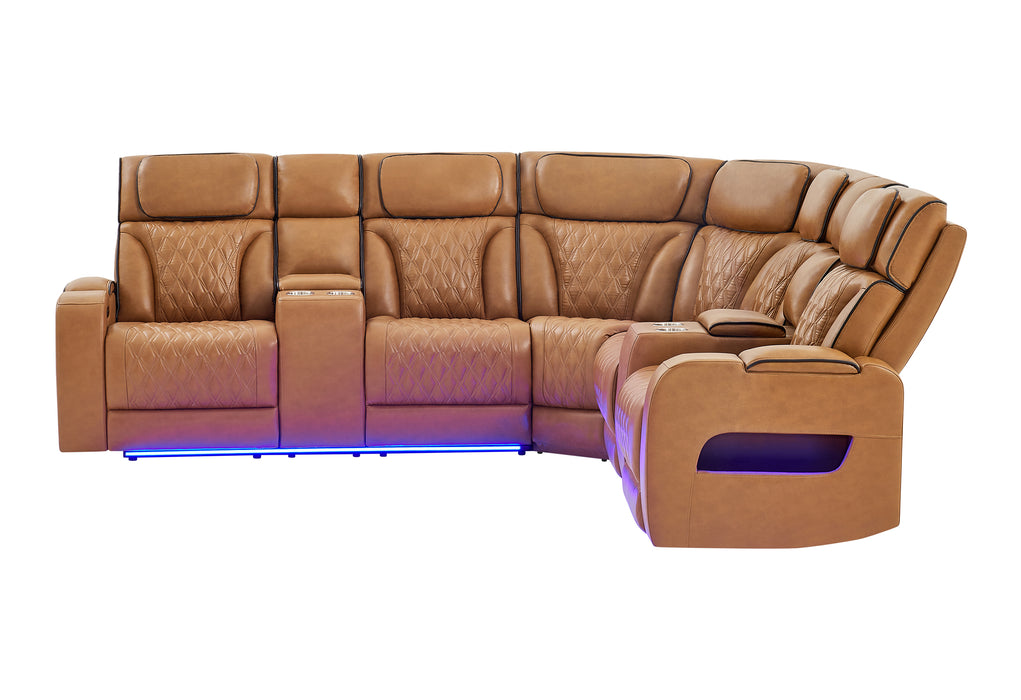 U8611 CAMEL SECTIONAL WITH POWER HEADREST, CONTINUOUS LED AND SPEAKER
