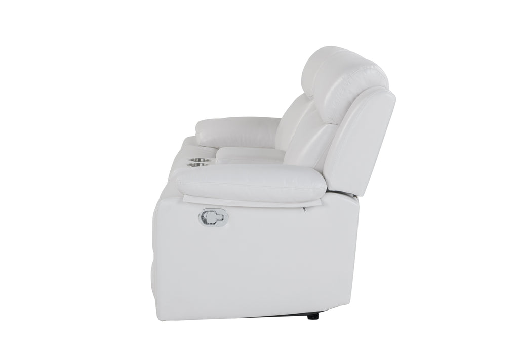 U6026 BLANCHE WHITE CONSOLE RECLINING LOVESEAT WITH LED AND SPEAKER