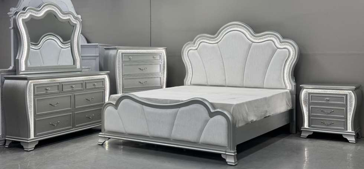 ARIA SILVER QUEEN BED WITH LED