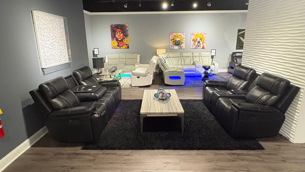 U8881/U8880 BLACK LEATHER PWR REC SOFA/PWR CONSOLE REC LOVESEAT