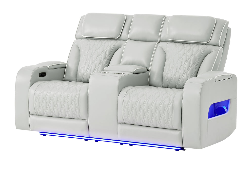 U8611 BLANCHE SILVER PWR CON REC LOVESEAT WITH PHR, LED & SPEAKER