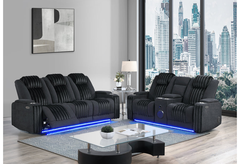 U8000 BLACK PWR REC SOFA/PWR CONSOLE REC LOVESEAT W/PHR