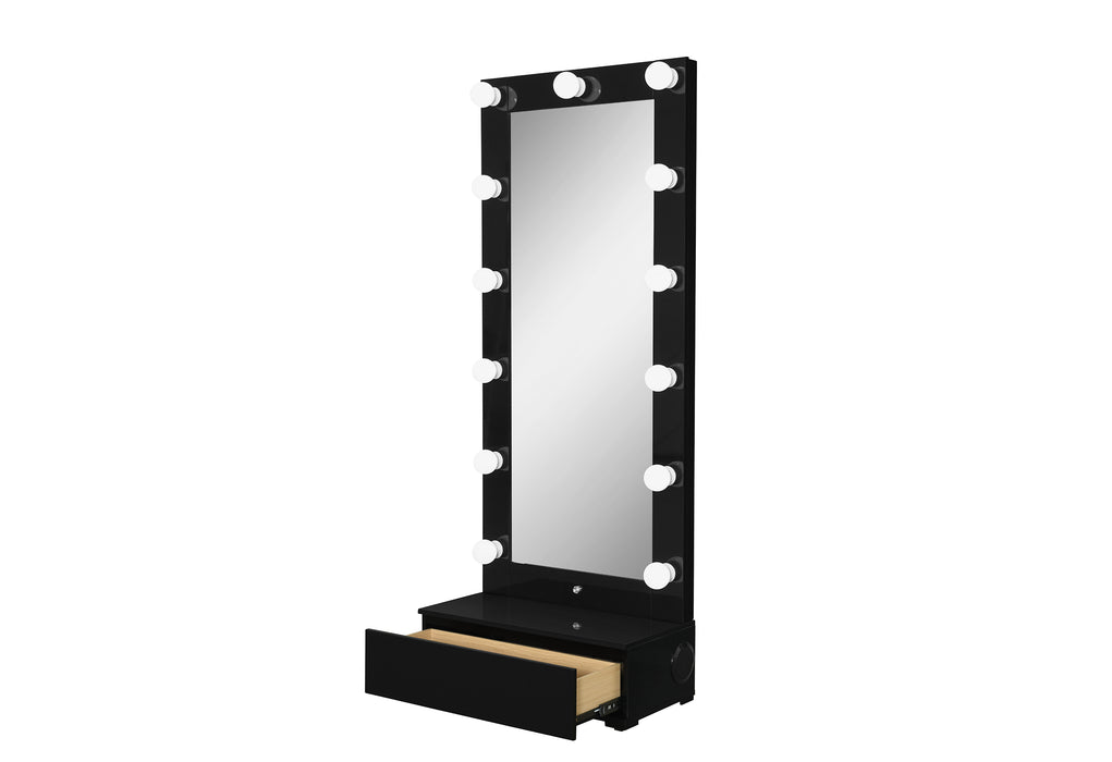 ELLA BLACK NARROW TALL MIRROR WITH DRAWER AND SPEAKER