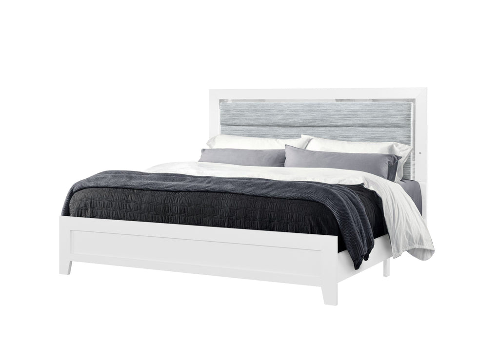 LUCCIA WHITE KING BED WITH LED, DRESSER, MIRROR, NIGHTSTAND