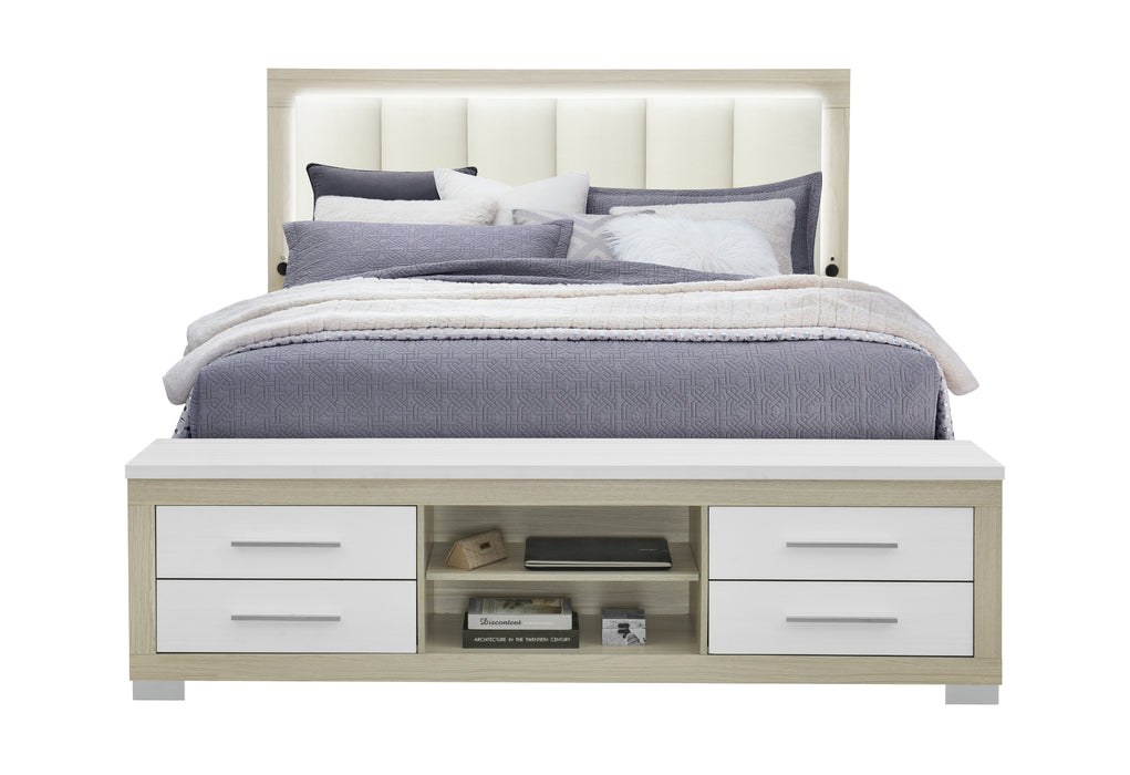 EMMA NATURAL/WHITE KING BED WITH LED AND USB