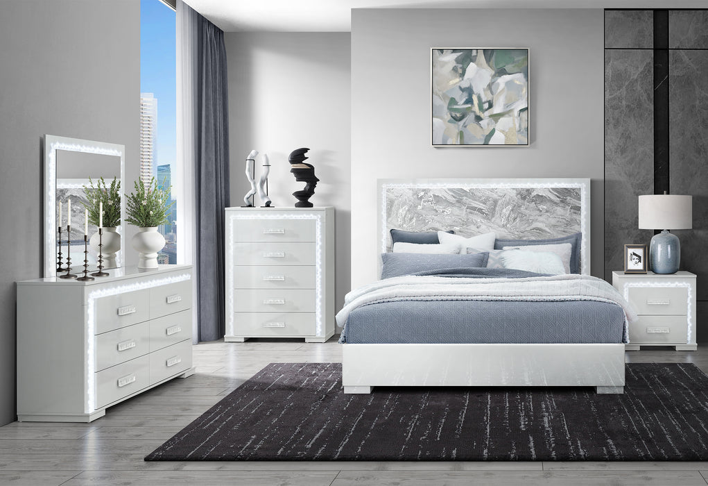 NAOMI SILVER MARBLE QUEEN BED GROUP