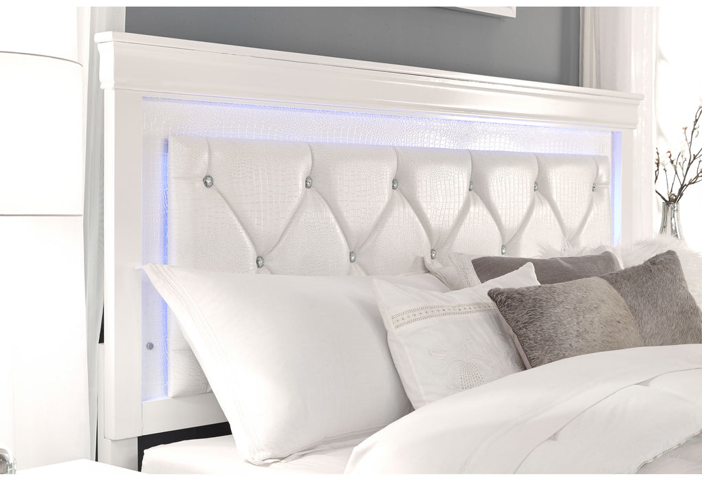POMPEI METALLIC WHITE QUEEN BED GROUP WITH LED