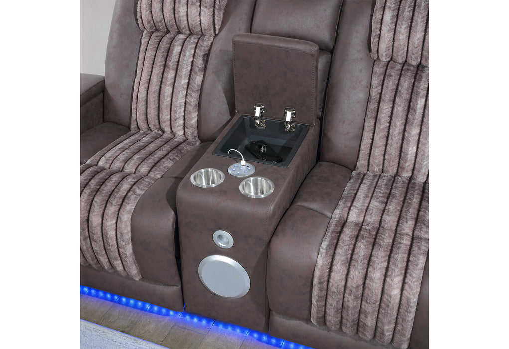 U8000 BROWN PWR CONSOLE REC LOVESEAT W/PHR, LED AND SPEAKER