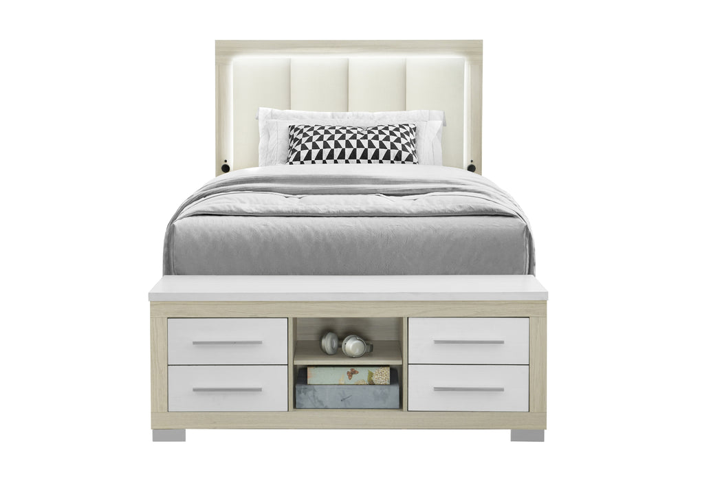 EMMA NATURAL/WHITE FULL BED WITH LED AND USB