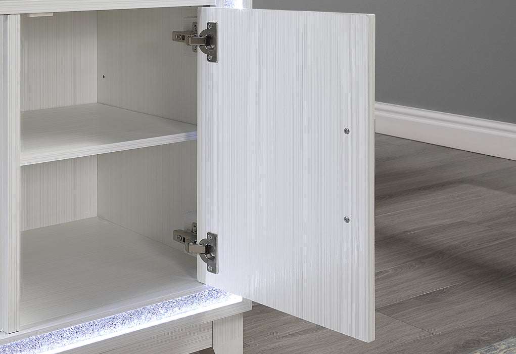 LILY WHITE ENTERTAINMENT UNIT 72 W/ LED, SPEAKERS, CRYSTAL INSERTS