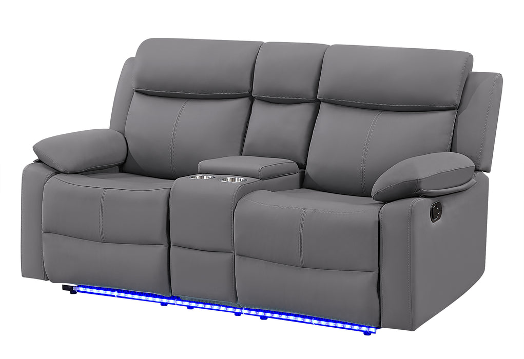 U6026 GREY PU 46A CONSOLE RECLINING LOVESEAT WITH LED