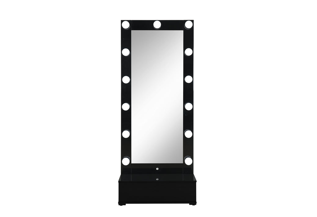 ELLA BLACK NARROW TALL MIRROR WITH DRAWER AND SPEAKER