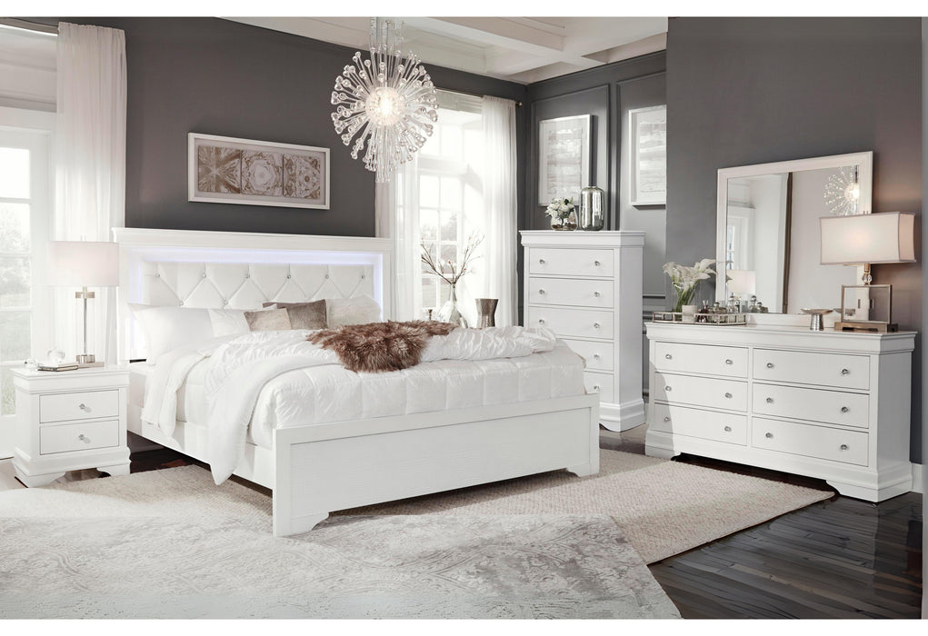 POMPEI METALLIC WHITE FULL BED GROUP WITH LED
