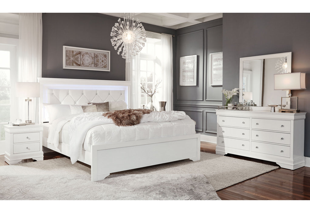 POMPEI METALLIIC WHITE KING BED WITH LED