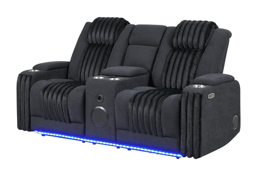 U8000 BLACK PWR CONSOLE REC LOVESEAT W/PHR, LED AND SPEAKER