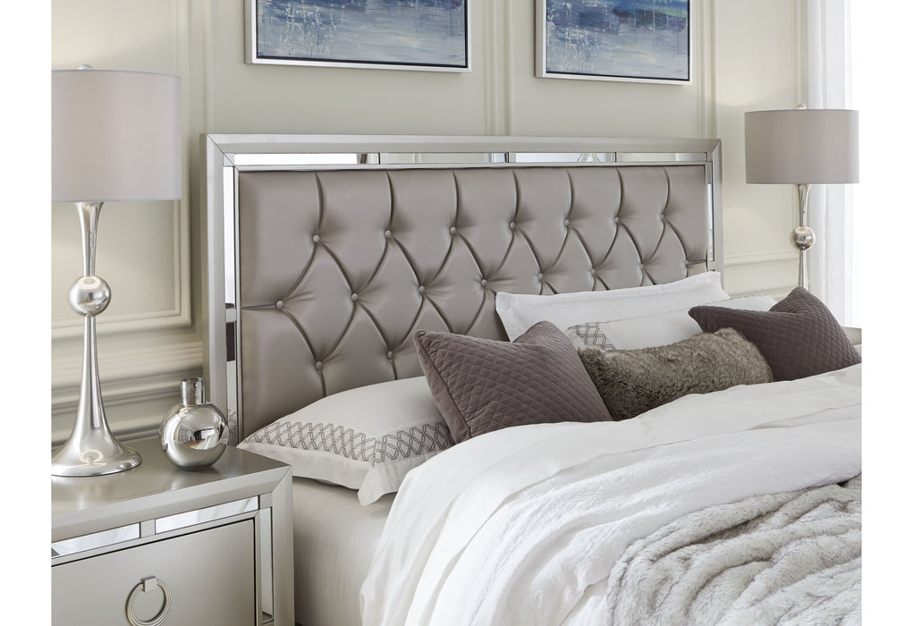 RILEY SILVER KING BED, DRESSER, MIRROR, NIGHTSTAND